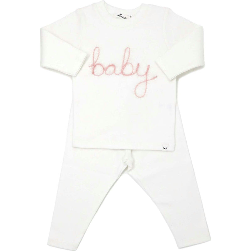 "Baby" Pink Sparkle Embroidered Two Piece Set