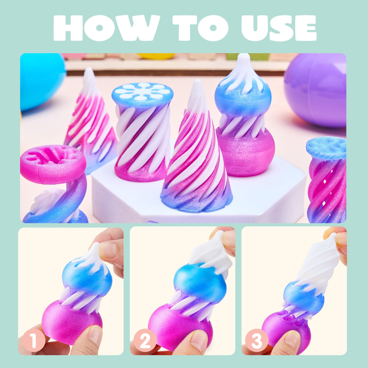 8 Pcs Prefilled Easter Eggs 3D Printed Impossible Cone Fidget Toys, Easter Party Favors for Kids