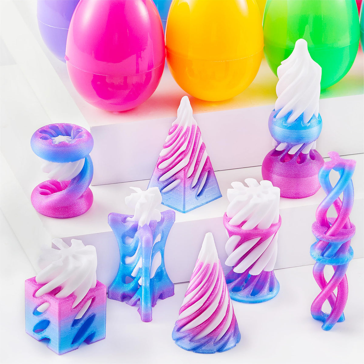 8 Pcs Prefilled Easter Eggs 3D Printed Impossible Cone Fidget Toys, Easter Party Favors for Kids