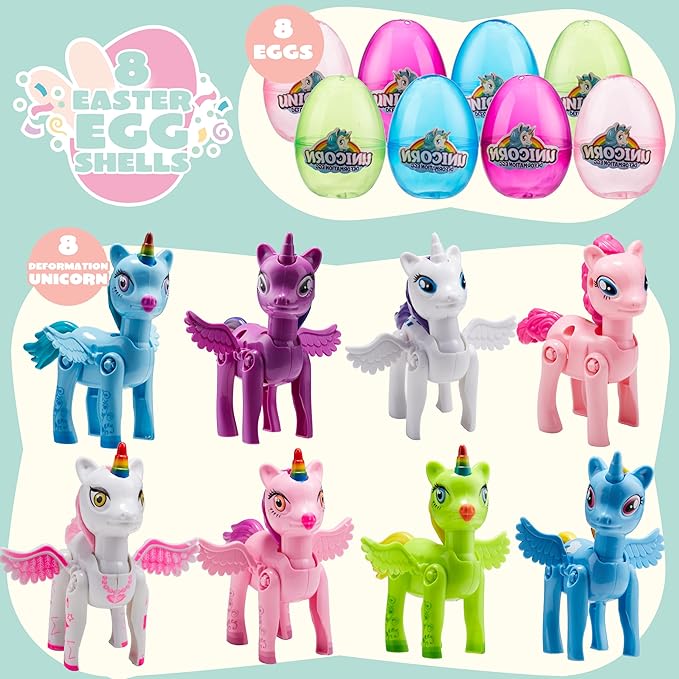8 Pcs Unicorn Deformation Toy Easter Eggs for Kids Party & Hunt