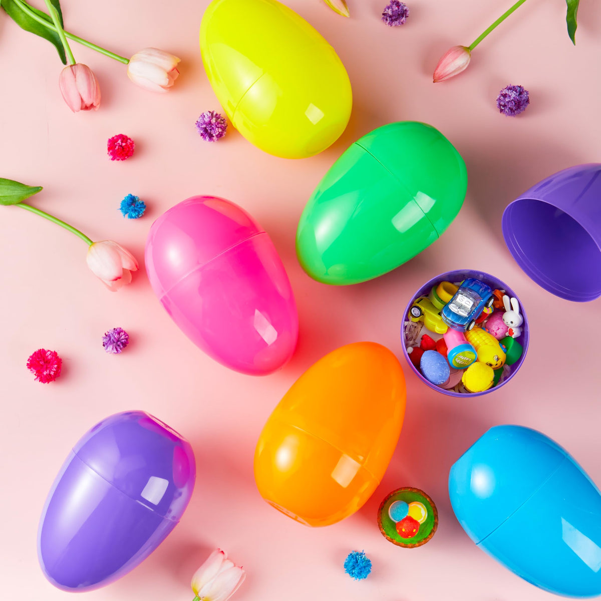 24 Pcs Large Plastic Easter Eggs, 6 Inches Colorful Jumbo Eggs Fillable