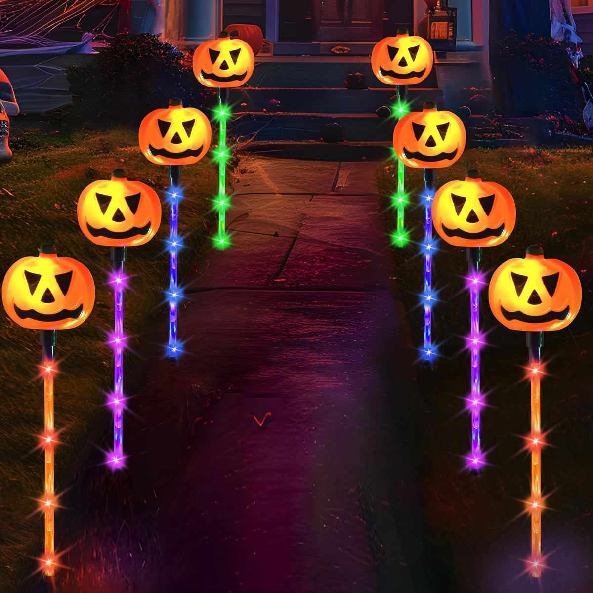 10Pcs Halloween Solar Pumpkin Pathway Lights Decorations