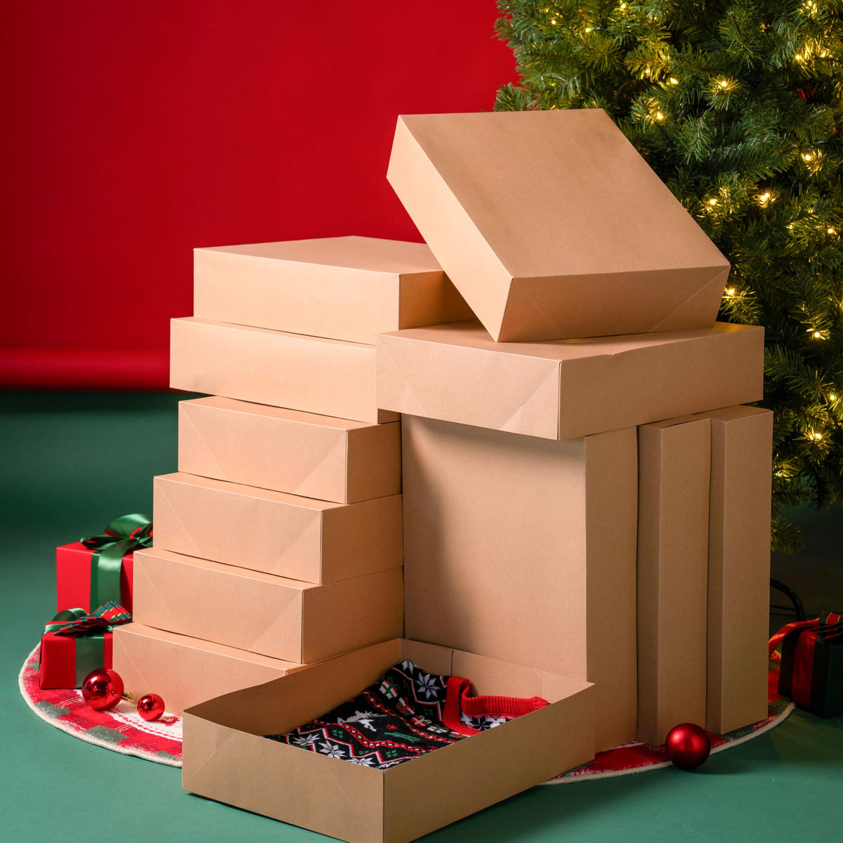 12PCS 17" x 13" x 4" Christmas Large Gift Boxes with Lids for Presents