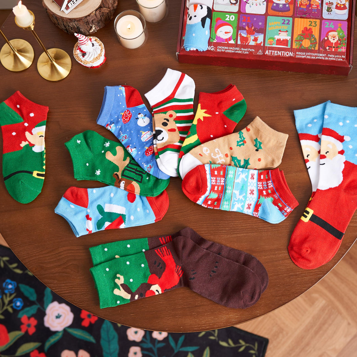 24 Days Christmas Advent Calendar Warm Cotton Socks for Adults