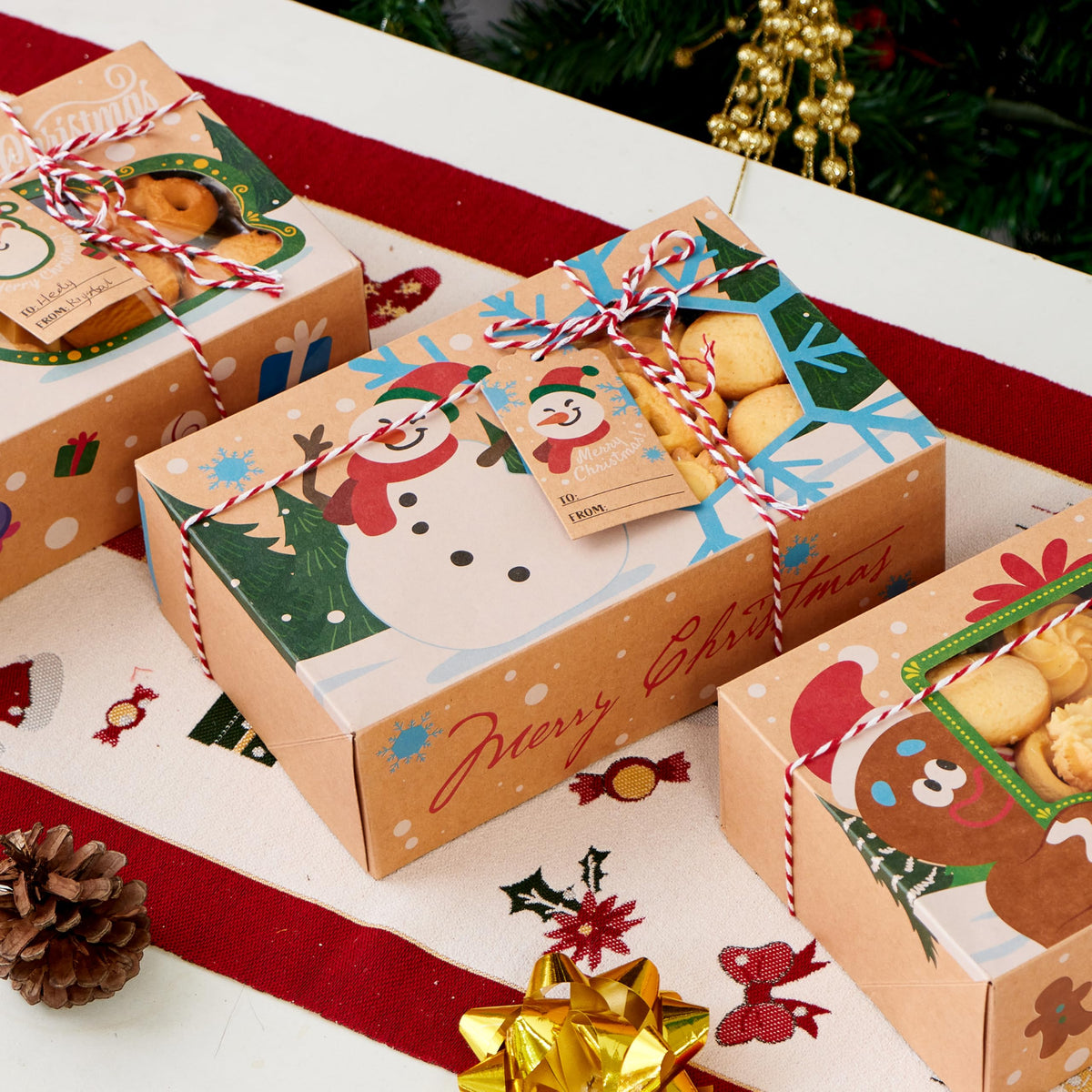 24 PCS Christmas Cookie Gift Baking Box with Window Auto-Popup