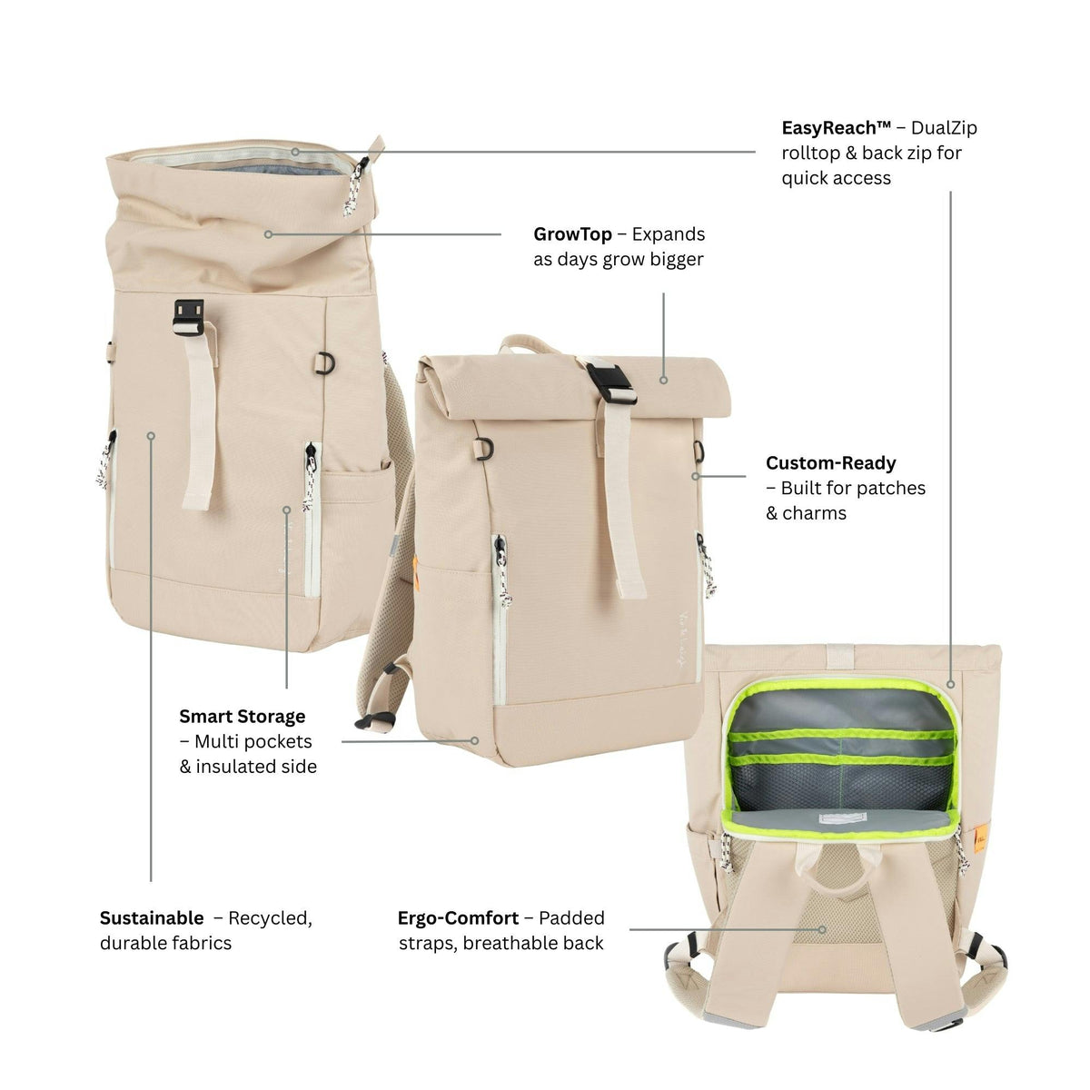 Ari Rolltop Backpack Set | Rowan Bag Charm