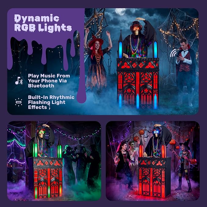 JOYIN 6 FT Animatronic DJ Reaper - RGB Light-Up Halloween Outdoor Prop