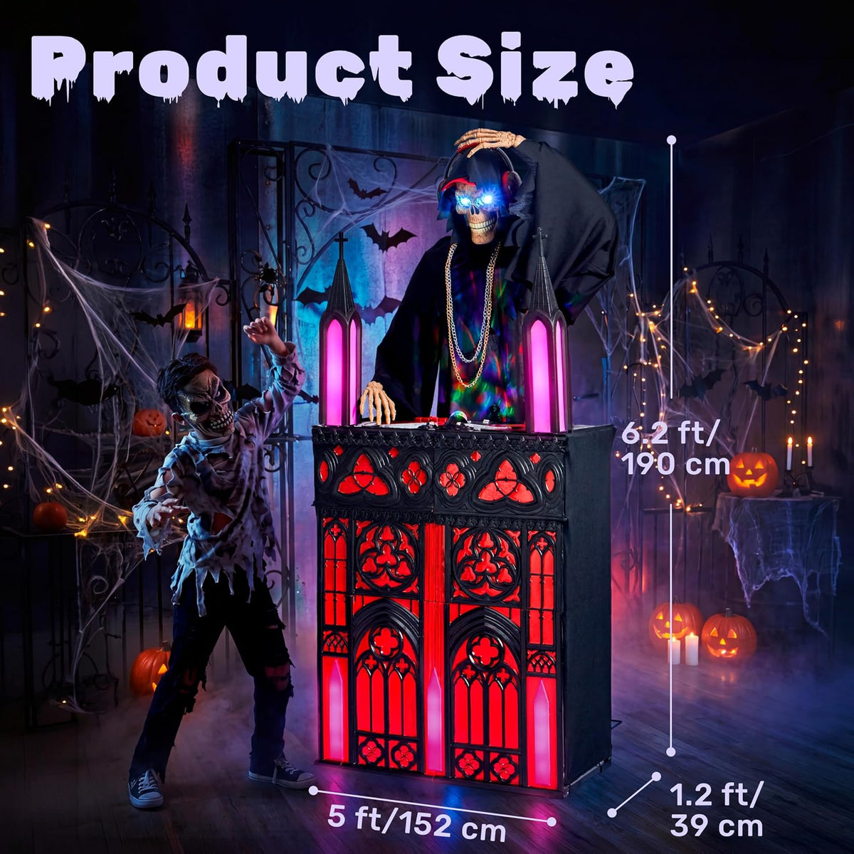 JOYIN 6 FT Animatronic DJ Reaper - RGB Light-Up Halloween Outdoor Prop