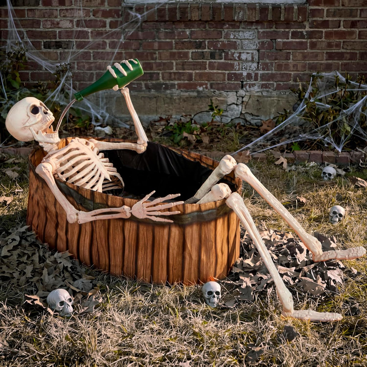 JOYIN 5 FT Animatronic Drinking Skeleton - Light-Up Halloween Outdoor Prop
