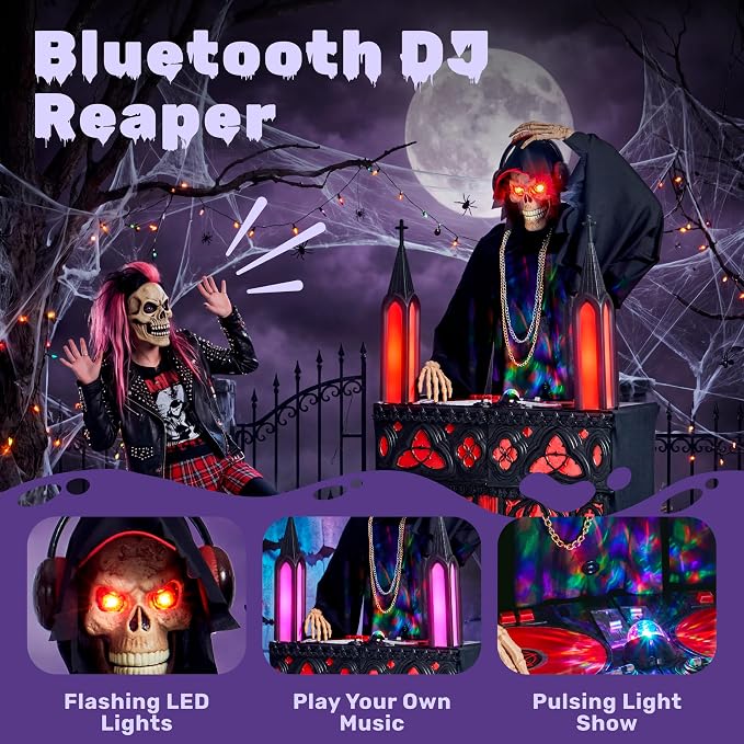 JOYIN 6 FT Animatronic DJ Reaper - RGB Light-Up Halloween Outdoor Prop