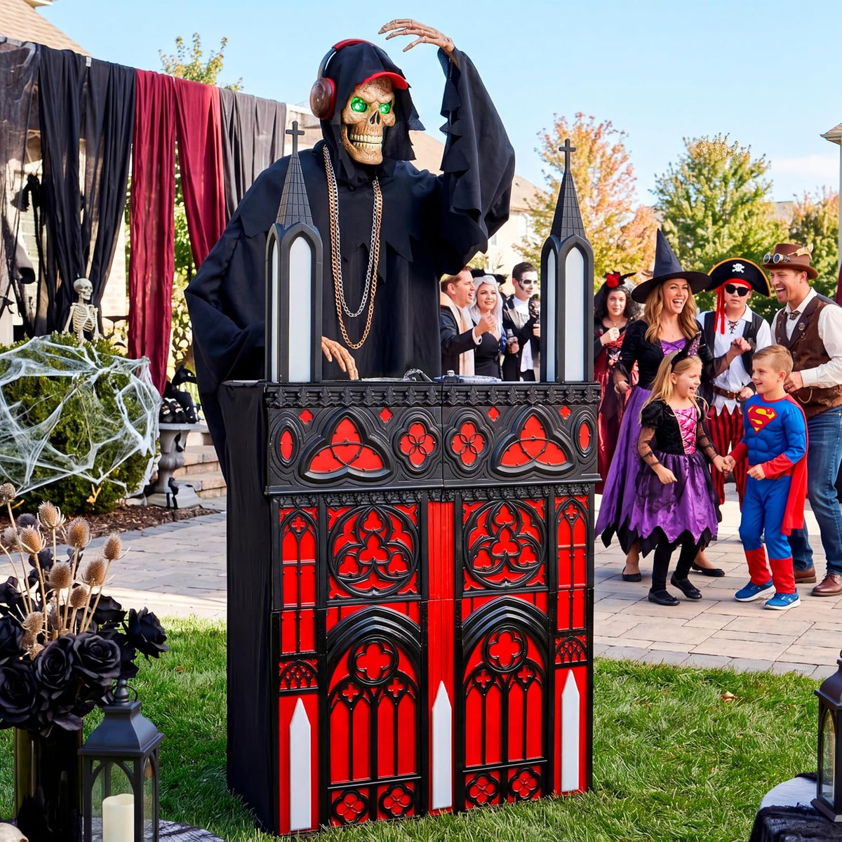 JOYIN 6 FT Animatronic DJ Reaper - RGB Light-Up Halloween Outdoor Prop