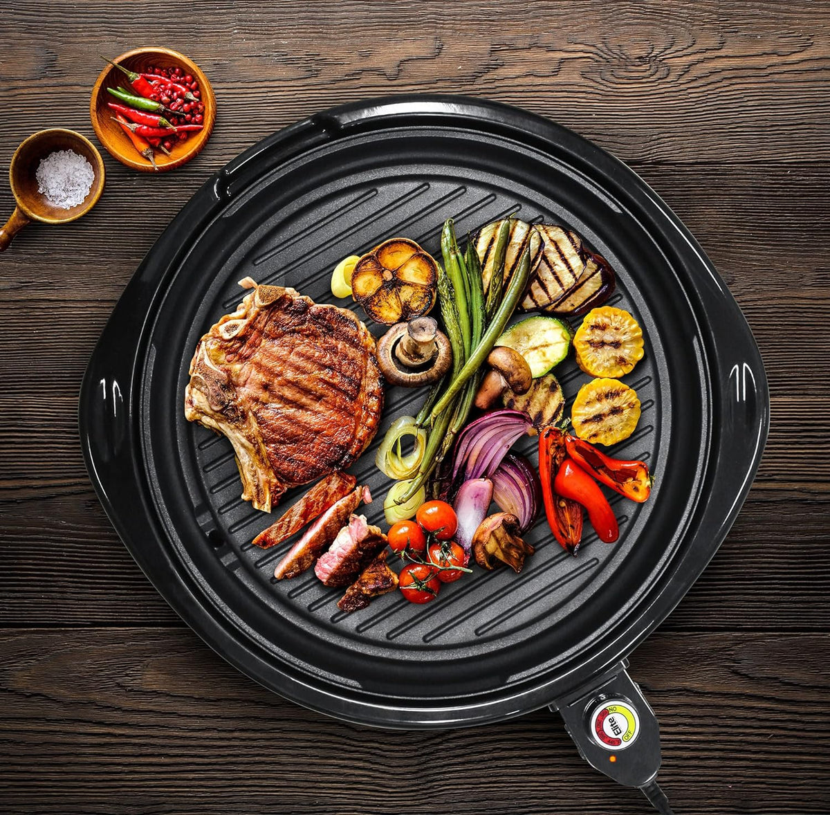 Indoor Electric Grill with 14-Inch Nonstick Plate and Glass Lid, Dishwasher Safe