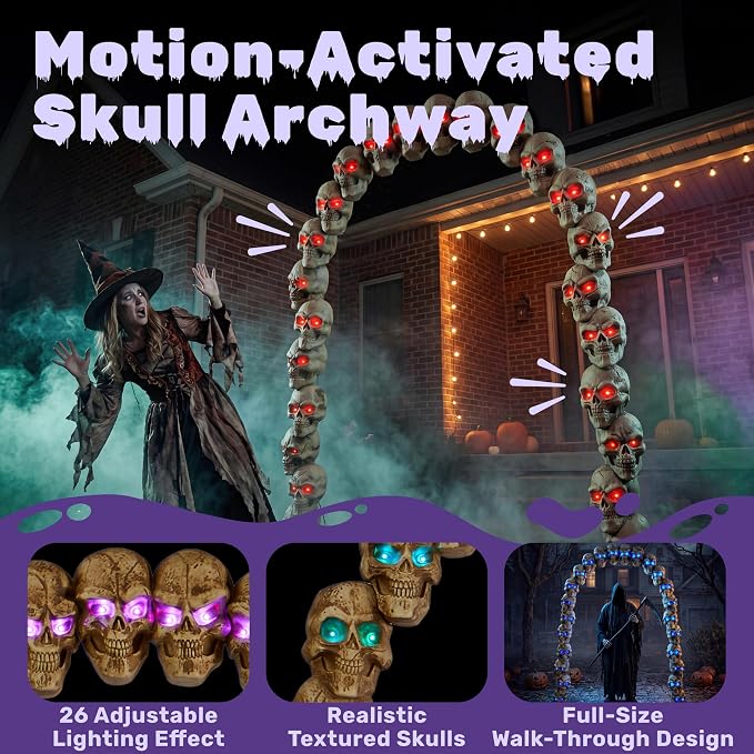 JOYIN 7.2 FT RGB Skull Archway - LED Halloween Outdoor Decoration