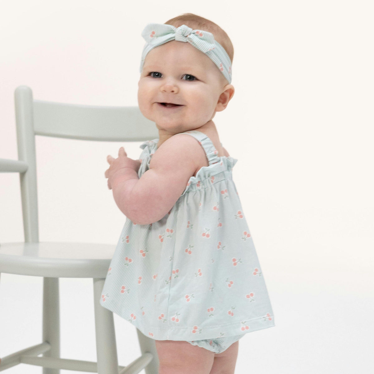 Tiny Cherry Stripe - Top with Bows and Ruffle Leg Bloomer
