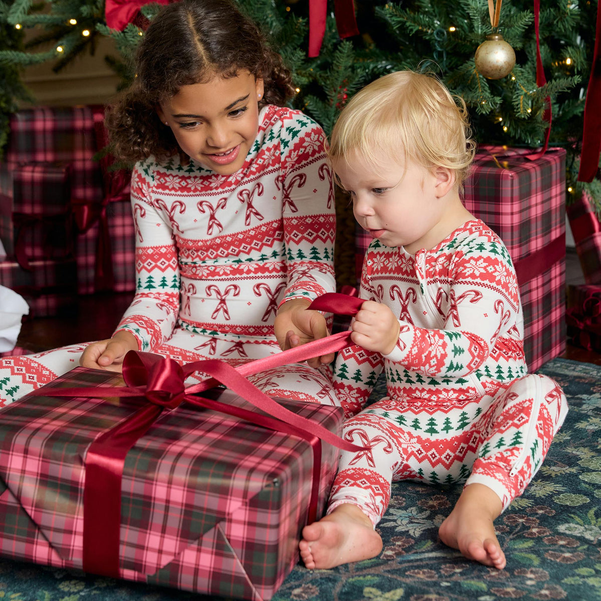 Baby Bamboo Romper - Candy Cane Fair Isle