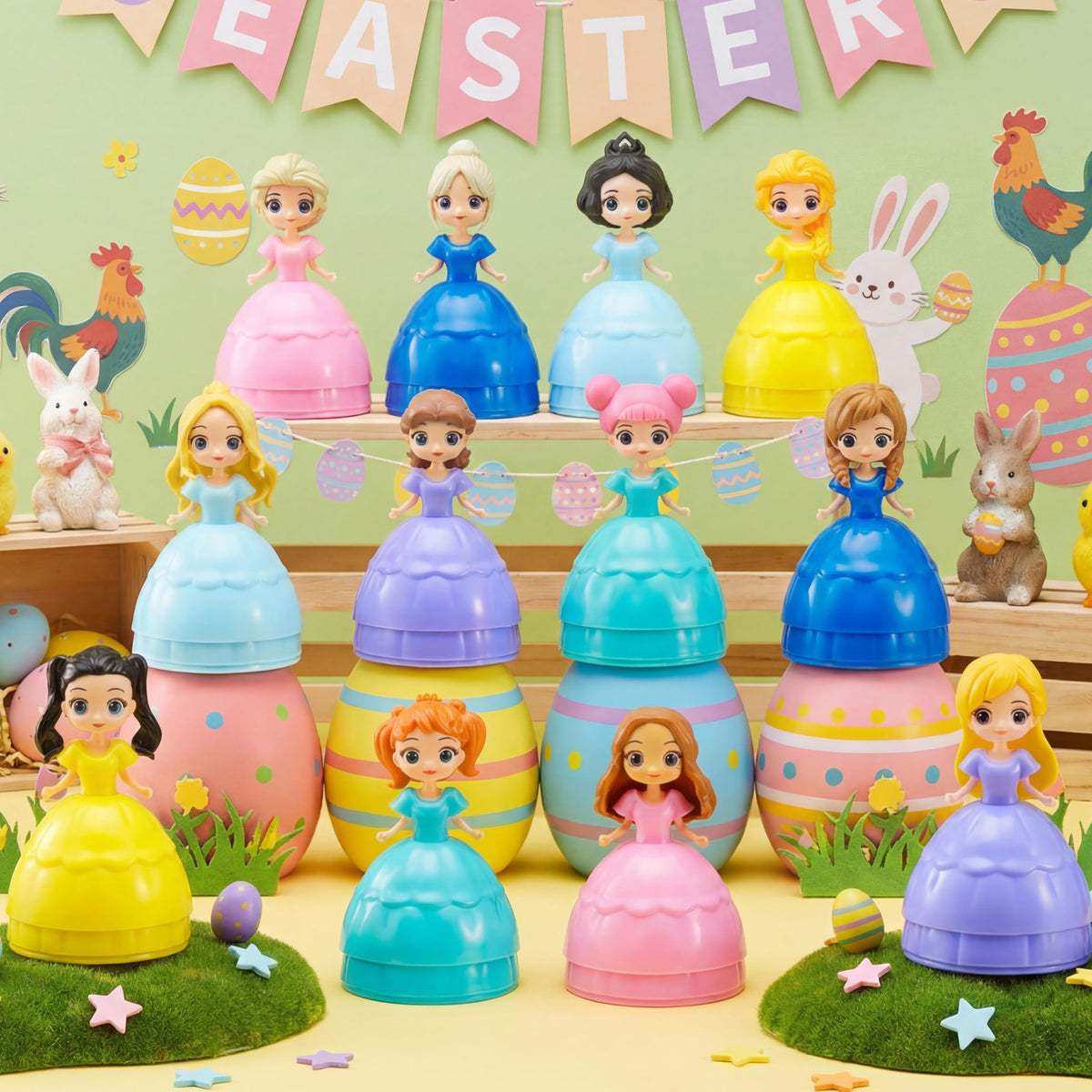 12 Pcs Filled Easter Egg with Princesses Doll for Easter Eggs Hunt