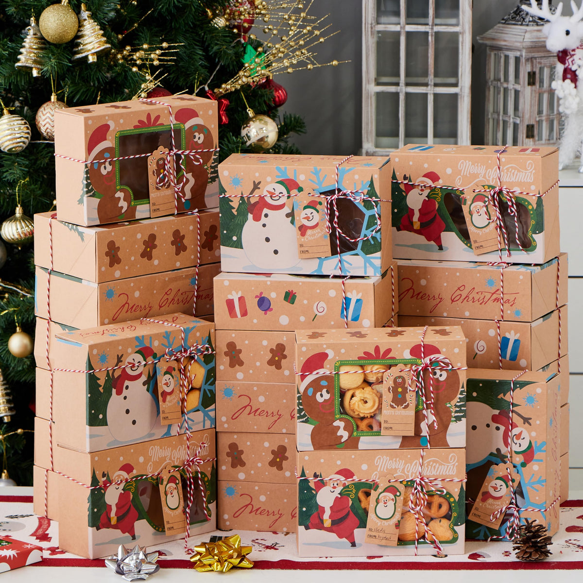 24 PCS Christmas Cookie Gift Baking Box with Window Auto-Popup