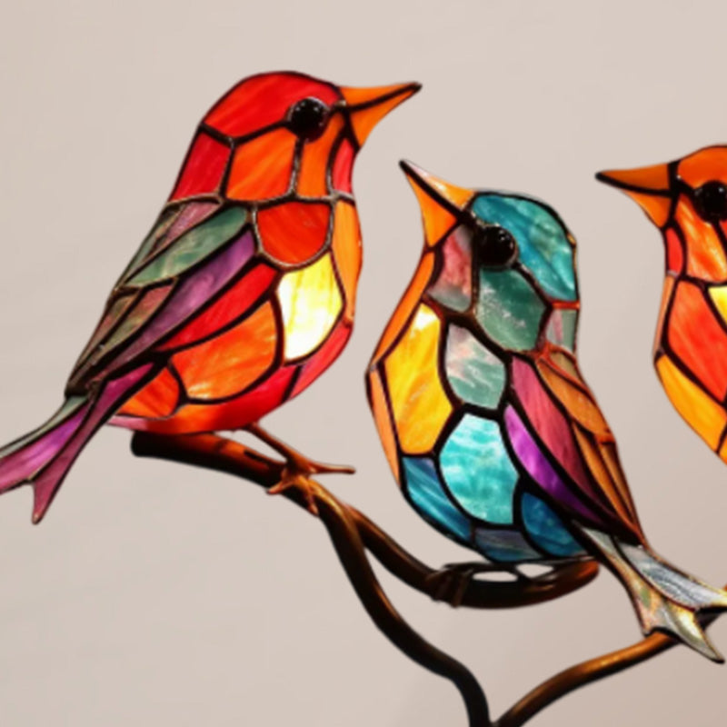 Bird Ornament on Branch, Acrylic Bird Figurine for Bedroom Decor, Colorful Desk Accessories, Living Room Decor for Shelf