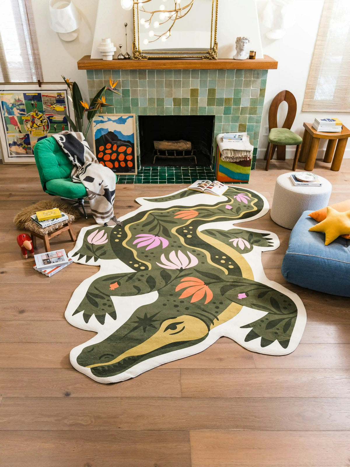 Green Animal Shaped Crocodile Rug by Jessica Miller