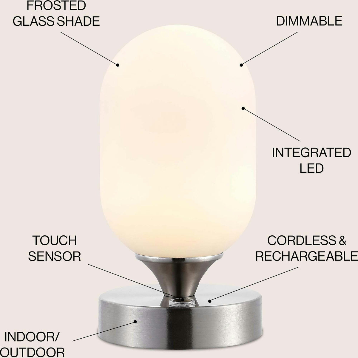 Eli 8" Modern Minimalist Rechargeable Integrated Portable LED Table Lamp