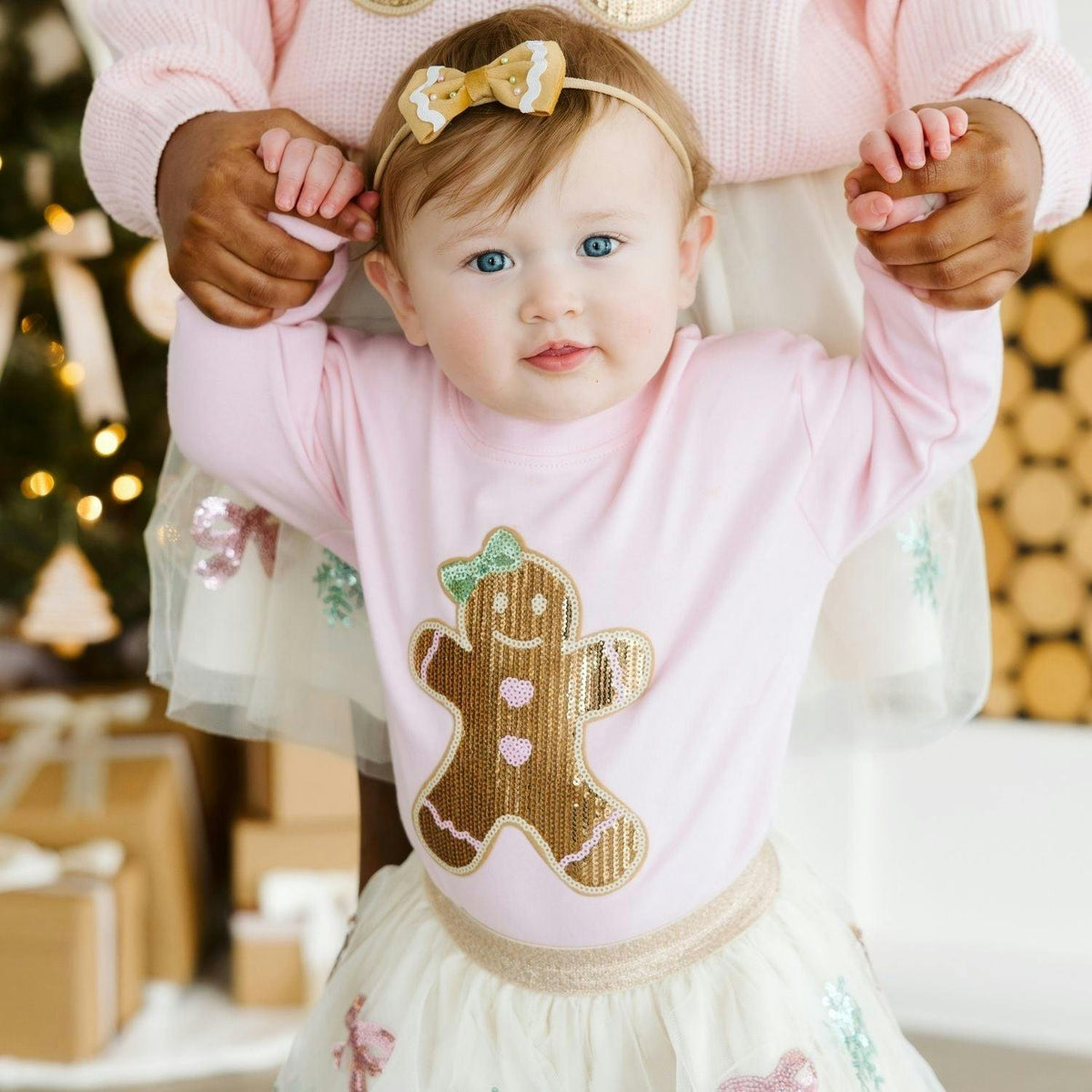 Gingerbread Sequin Patch Christmas Long Sleeve Romper