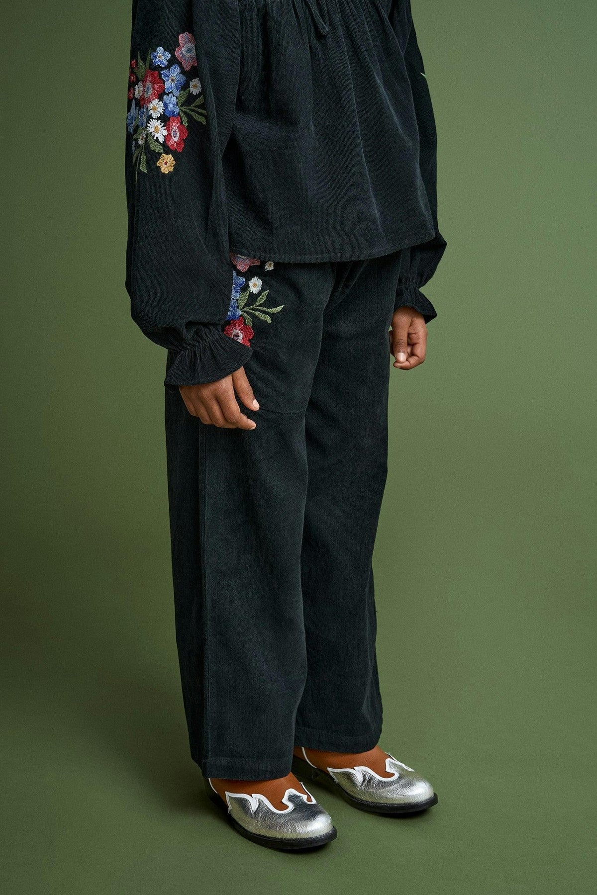 FLORECITAS MICROCORDUROY TOP BLACK