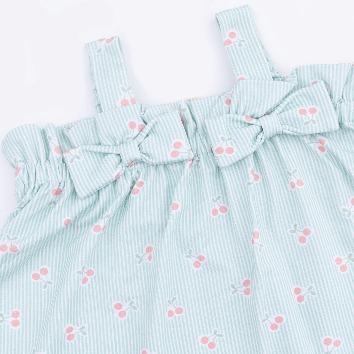Tiny Cherry Stripe - Top with Bows and Ruffle Leg Bloomer