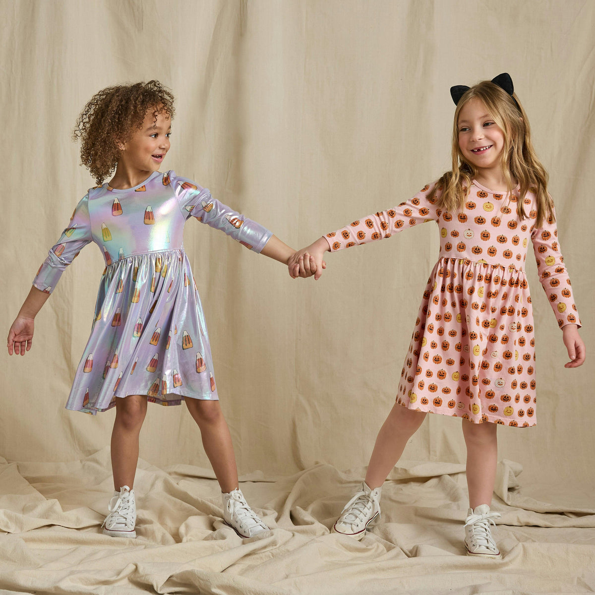 Long Sleeve Sunny Dress - Mini Mixed Jack O'Lanterns