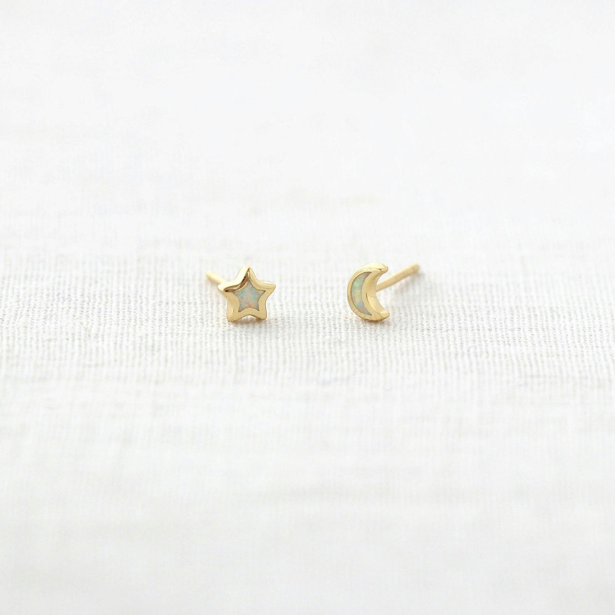 Opal Star Moon Stud Earrings
