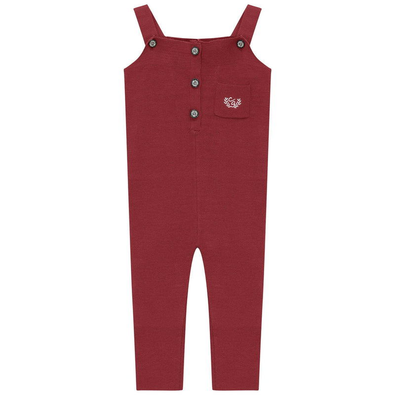 Crest Knit Embroidered Button Front Overalls