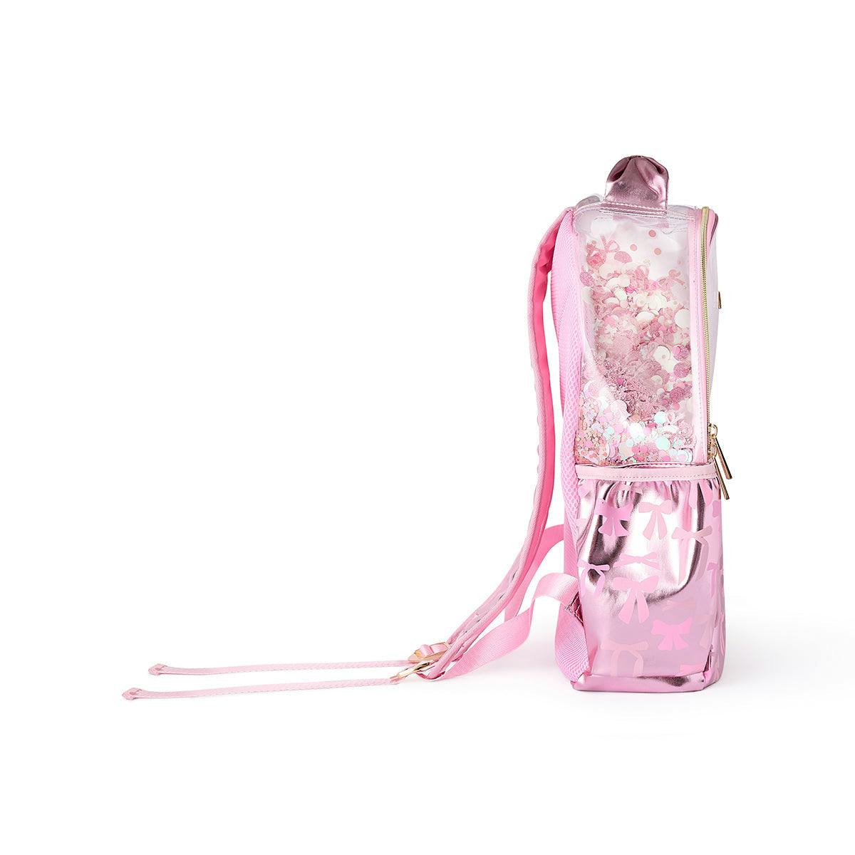 Pink Bow Confetti Clear Backpack by Packed Party | 17" Cute Backpack for Adults