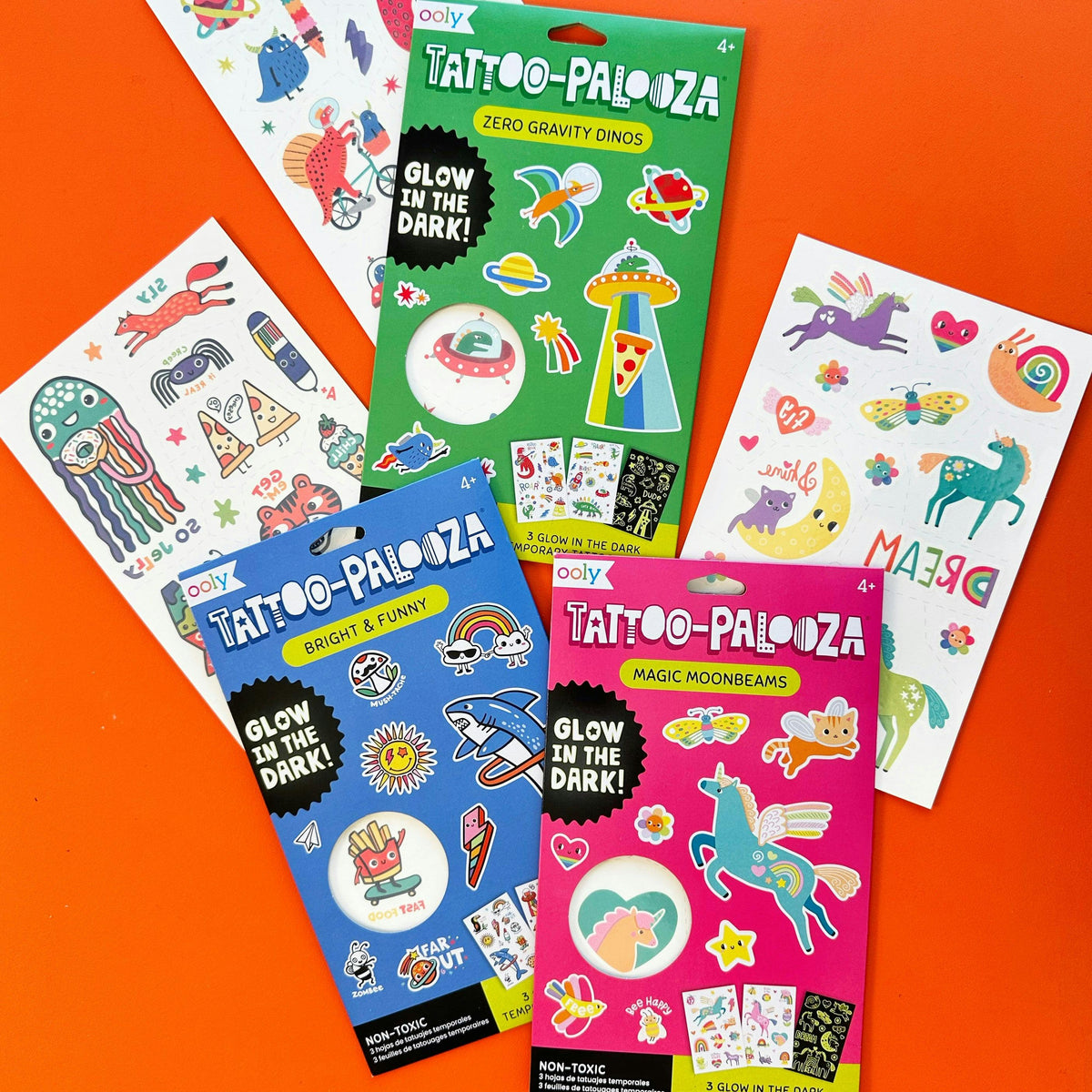 Tattoo-Palooza Glow in the Dark Temporary Tattoos - Zero Gravity Dinos - 3 Sheets