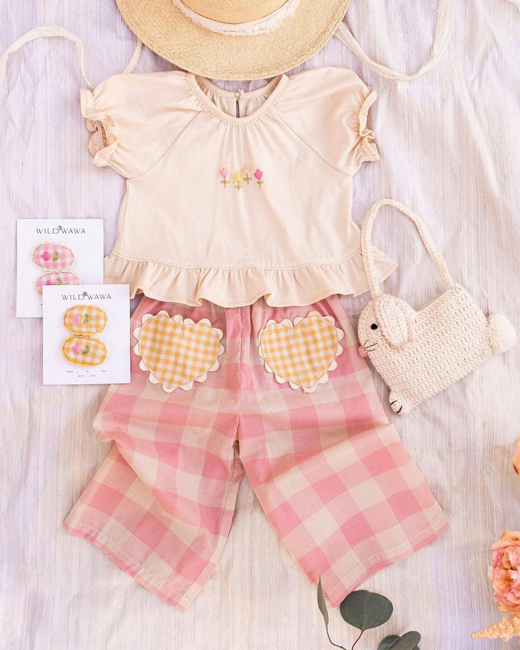 Crochet Clip set in Yellow Gingham