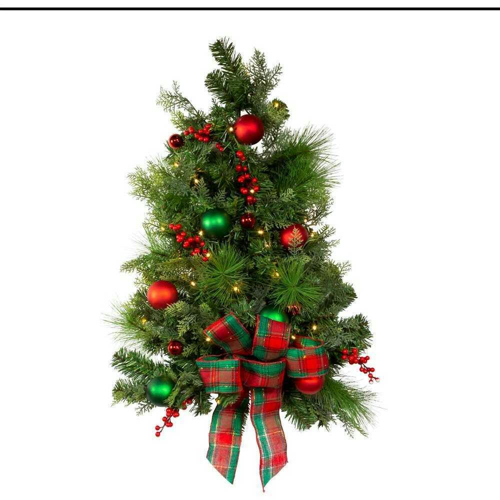 Pre-Lit Red And Green Wall Tree With Bow