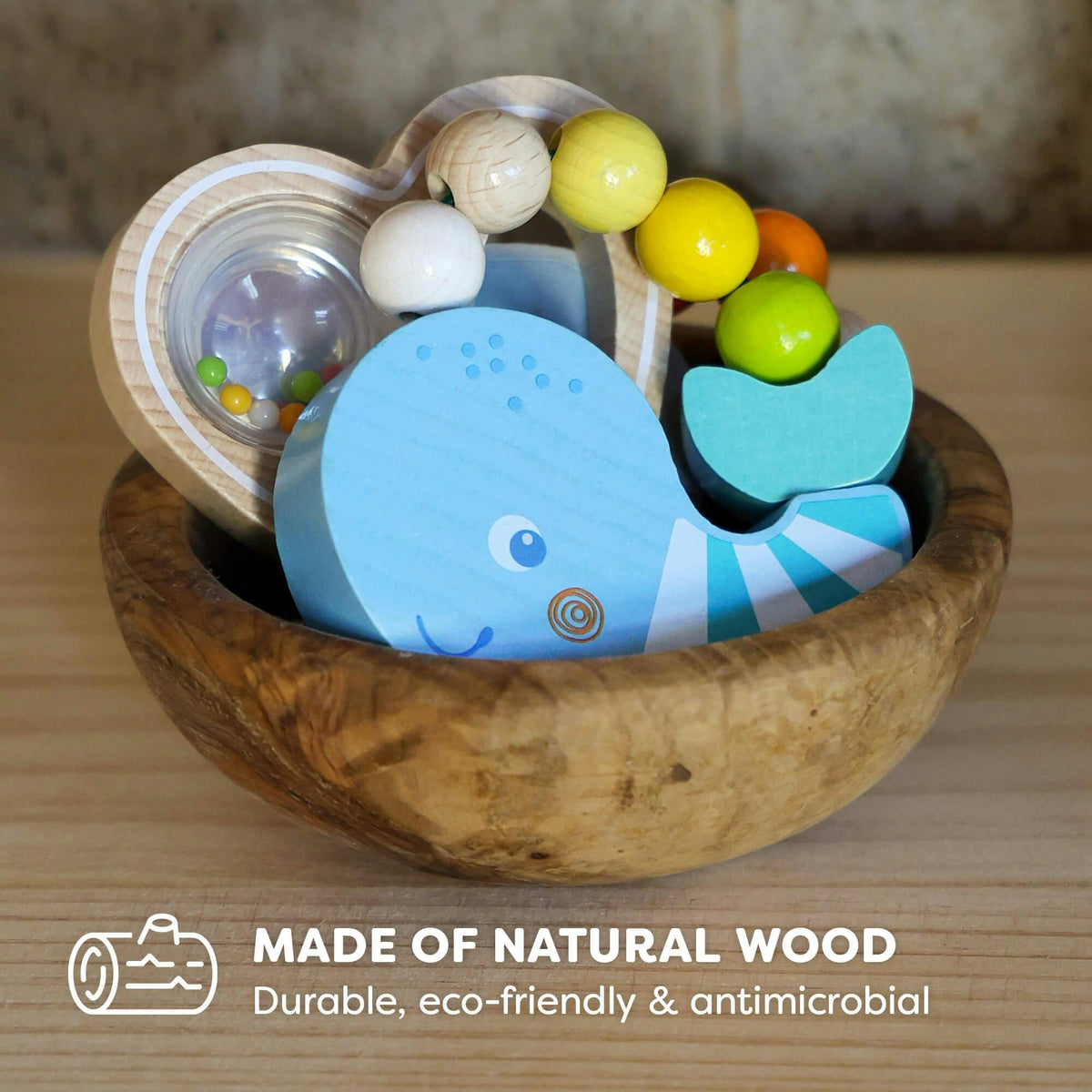 Whale Wooden Grasping Toy Rattle