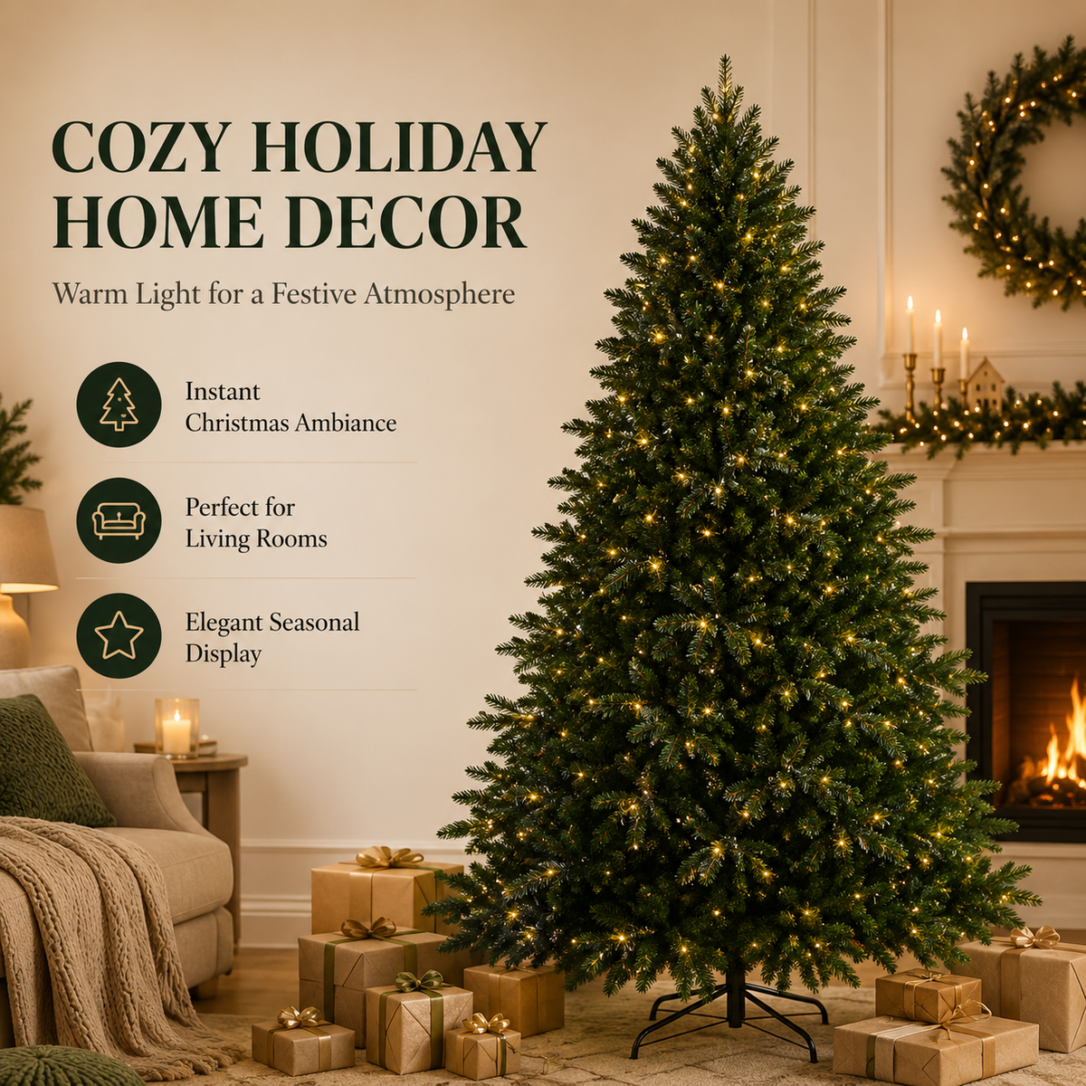 Pre-Lit Christmas Tree – Warm White LED, Full Lush Branches, 4ft to 6ft