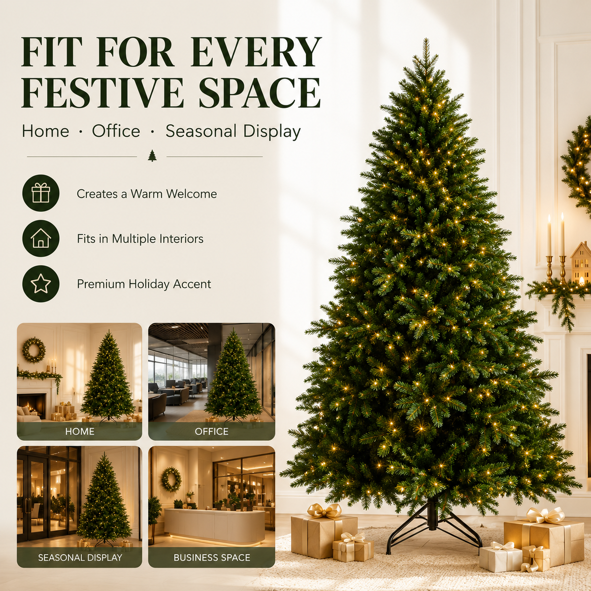 Pre-Lit Christmas Tree – Warm White LED, Full Lush Branches, 4ft to 6ft