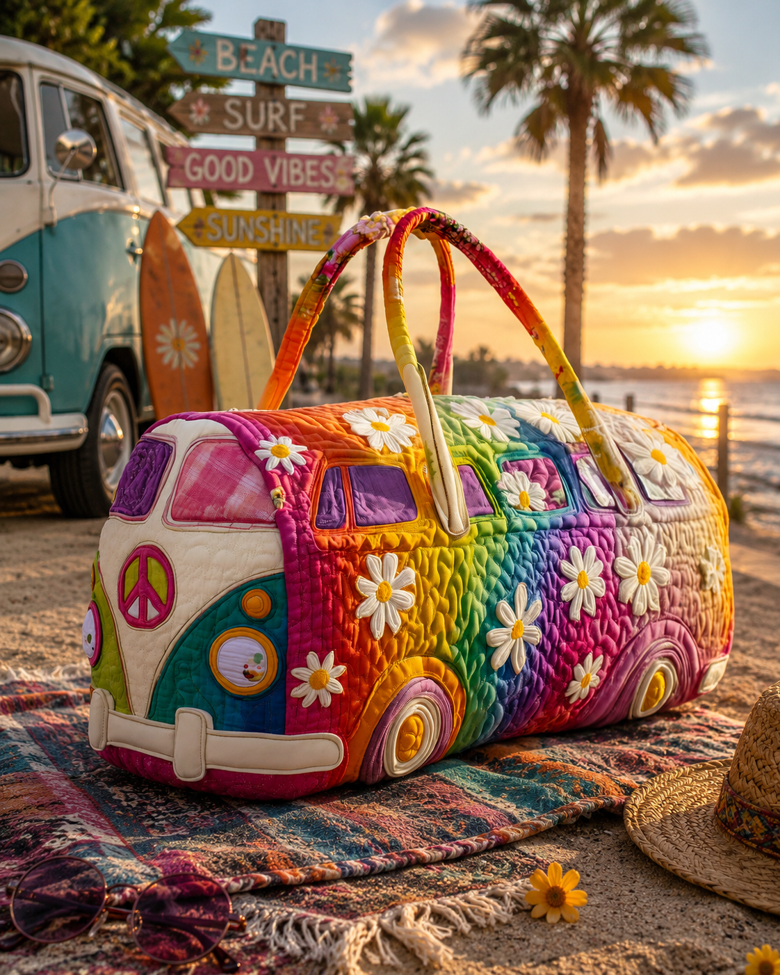 Hippie Van Quilted Duffle Bag