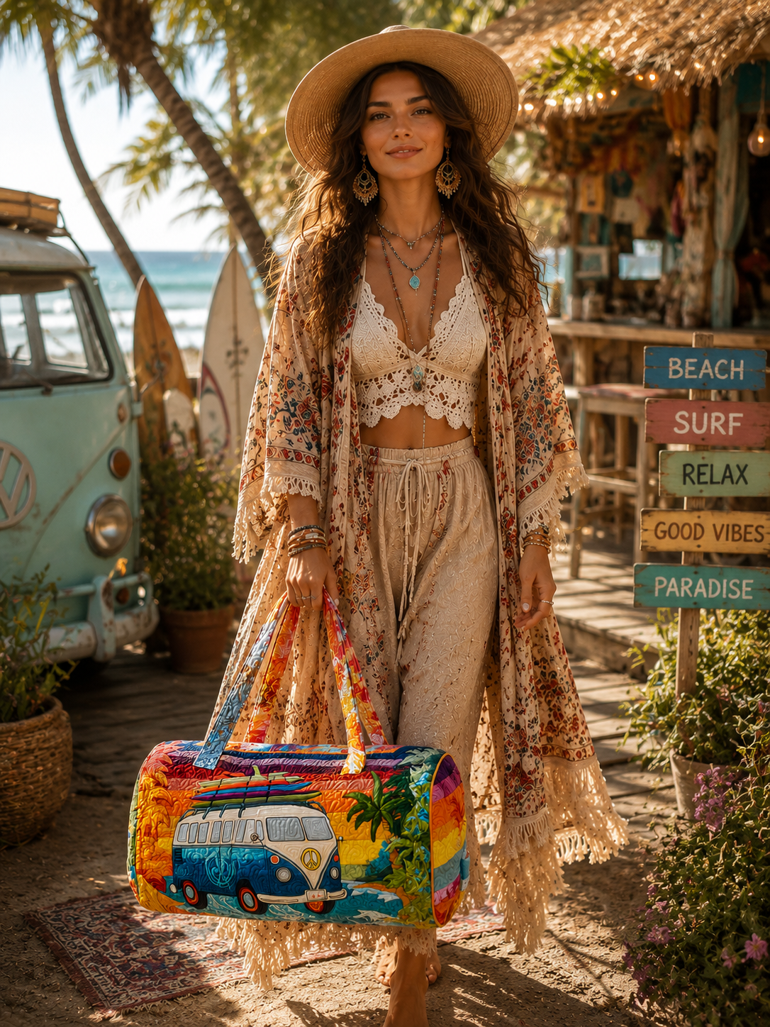 Hippie Van Quilted Duffle Bag