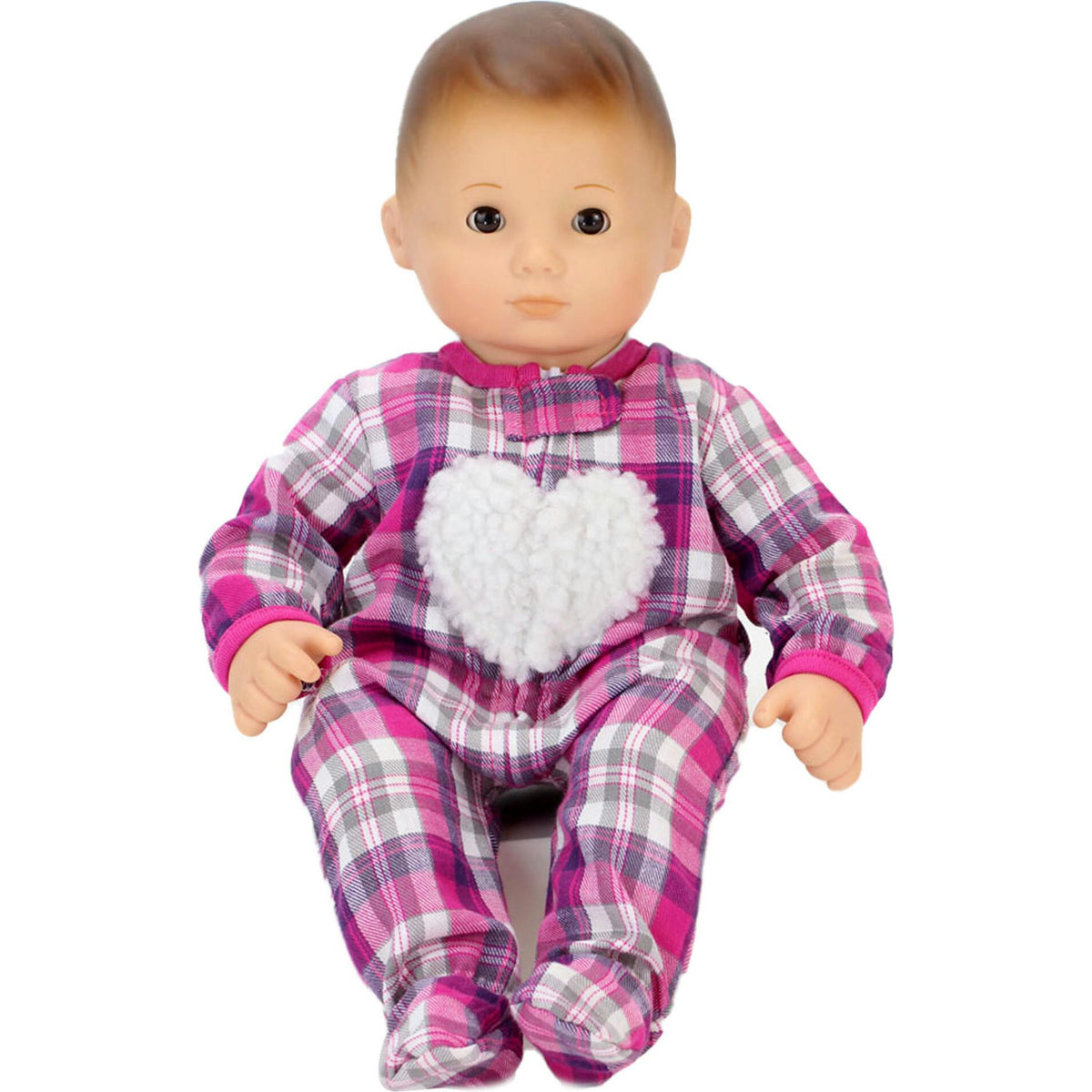 Sophia's Flannel Sleeper with Sherpa Heart for 15'' Baby Dolls, Hot Pink/Purple