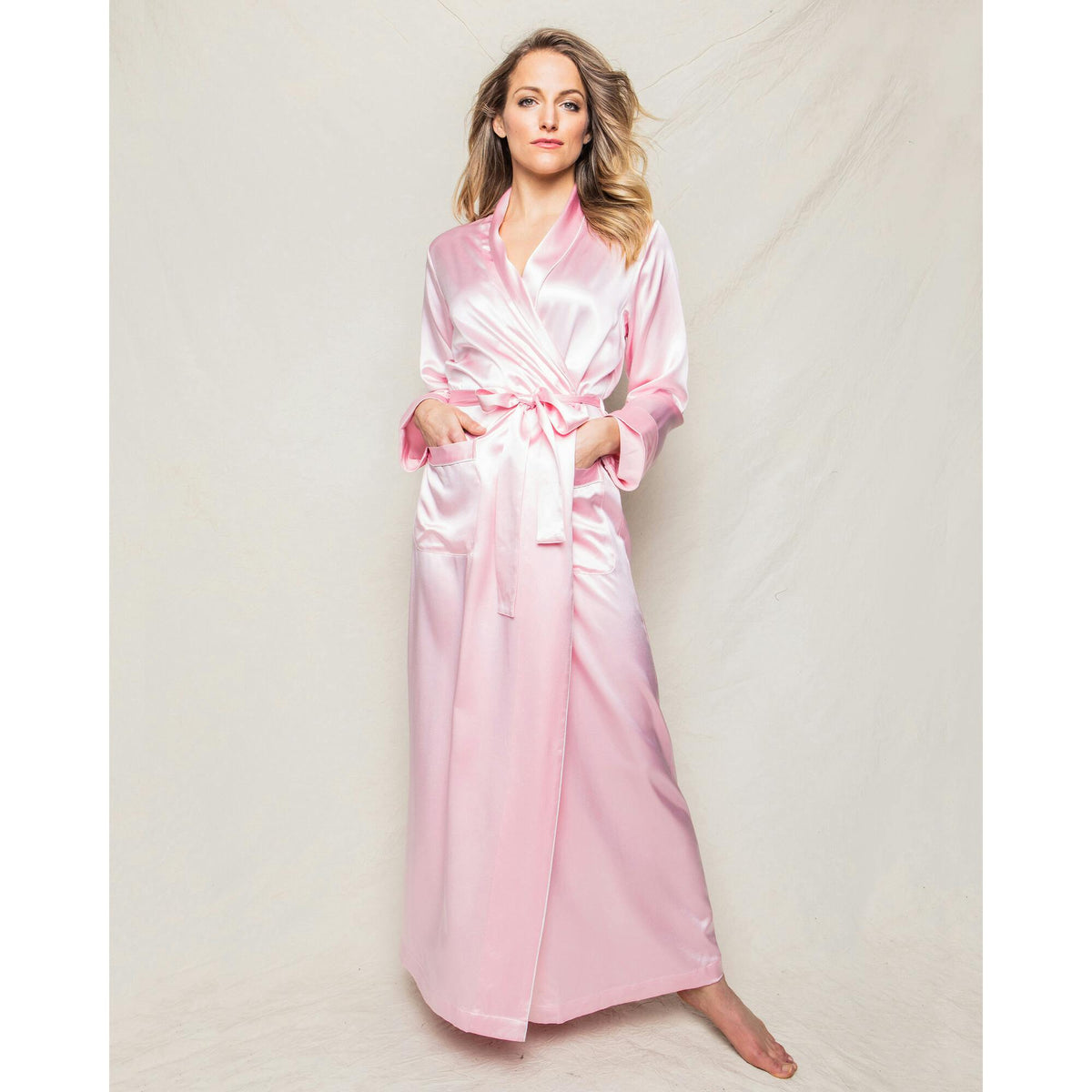 Women's Silk Long Robe in White