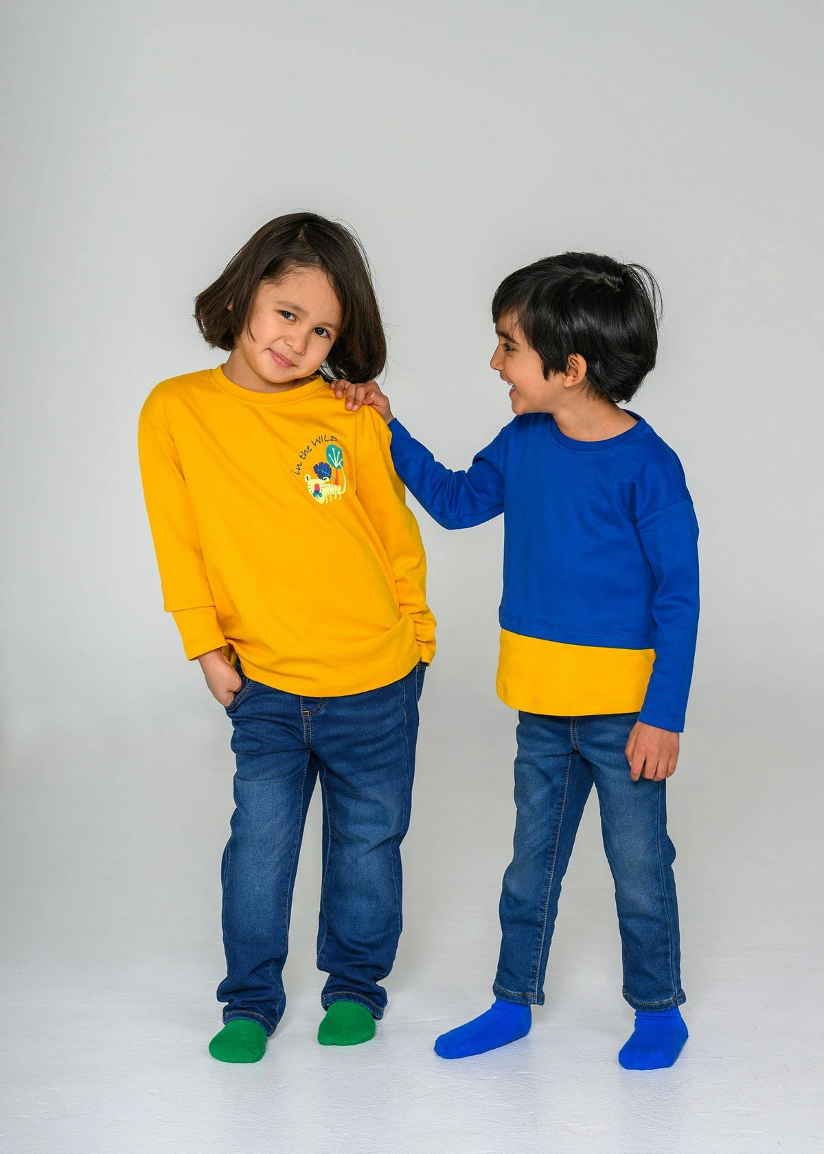 Long Sleeve Blue & Yellow Layered T-shirt