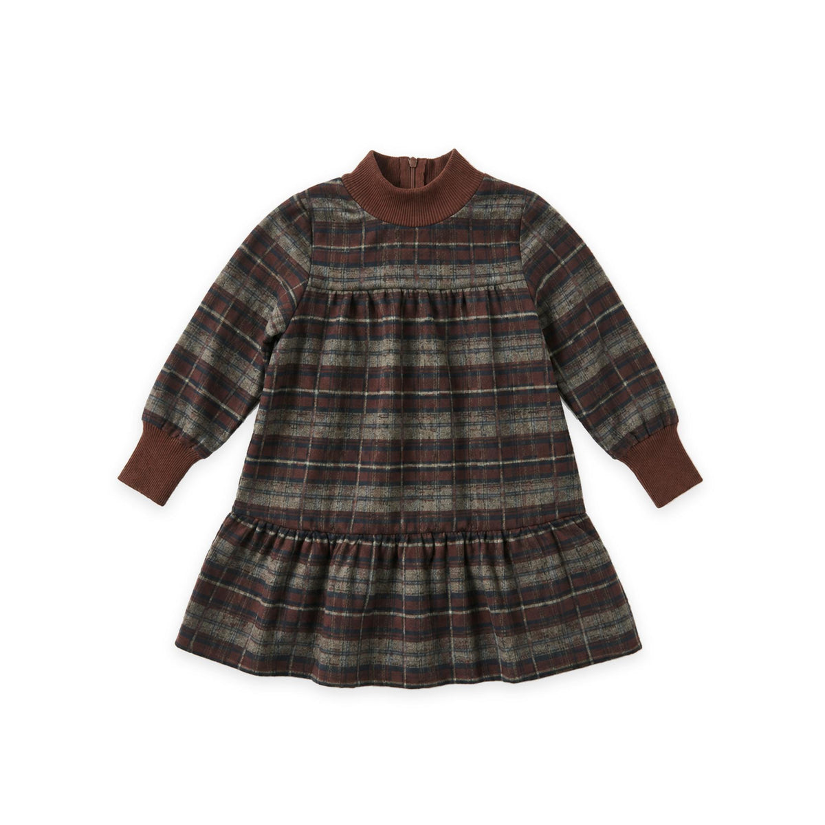 Plaid Dress With Knit Mock Neck & Cuff