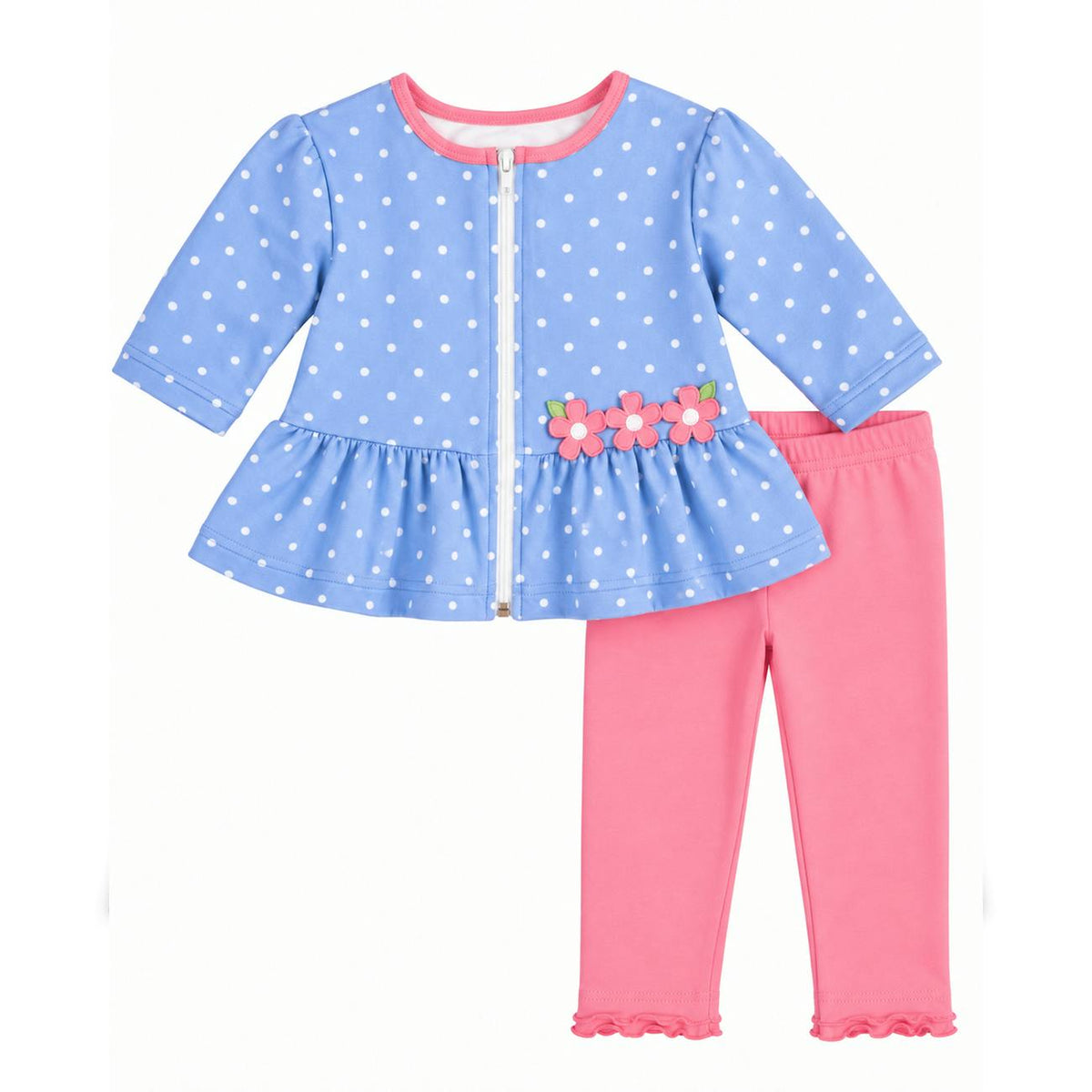Dot Print Jacket Set with Flowers