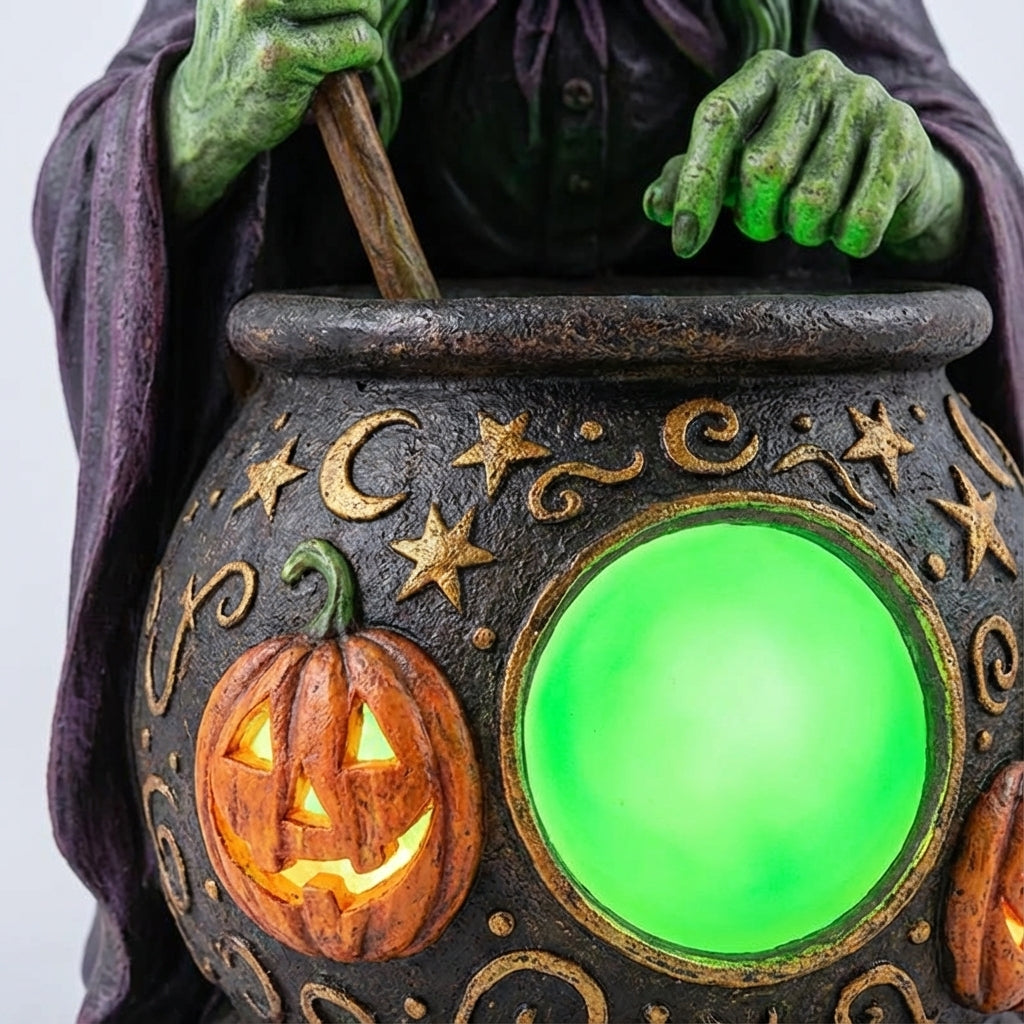 USB-Powered Green LED Cauldron Figurine