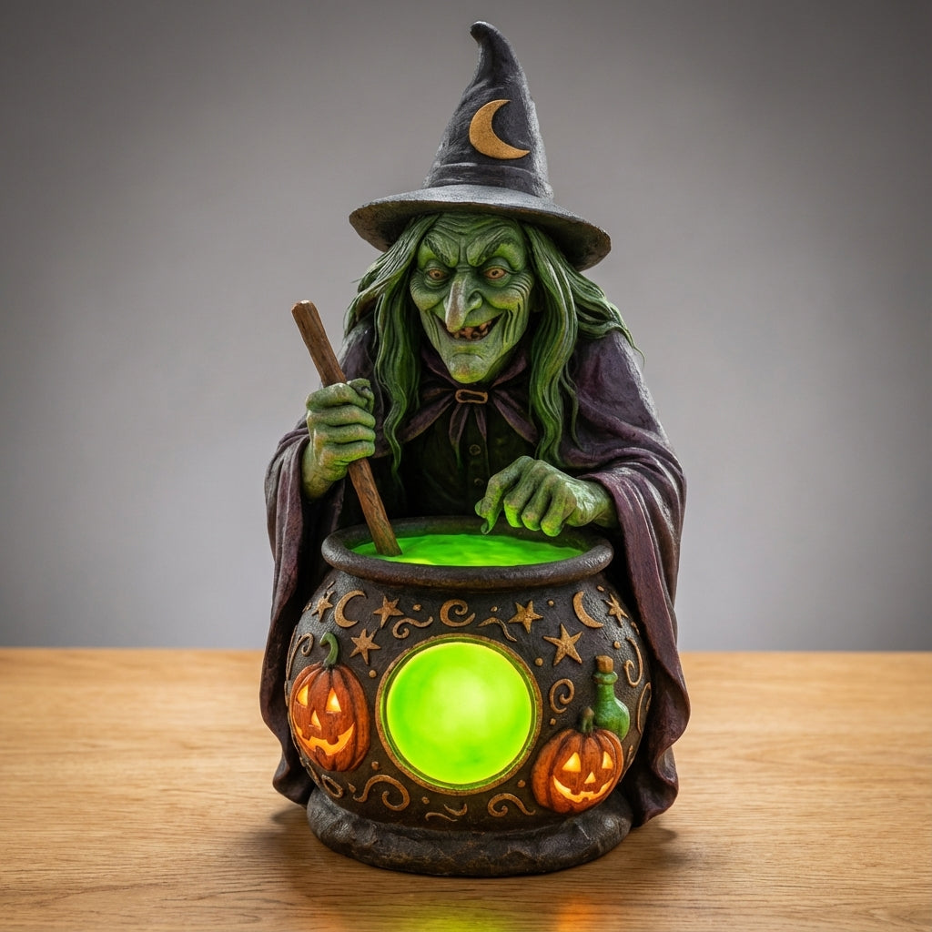 USB-Powered Green LED Cauldron Figurine