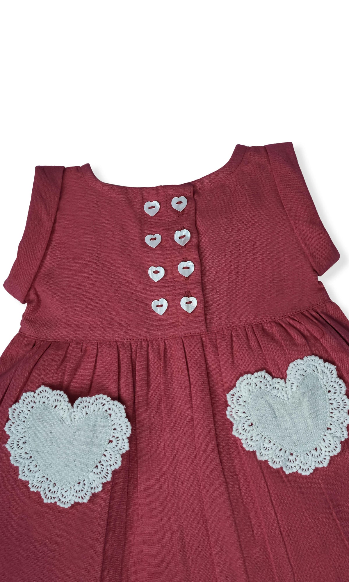 Coral Heart Gathered Dress — Cotton Girls Dress | Infant to Tween 0-13 Years