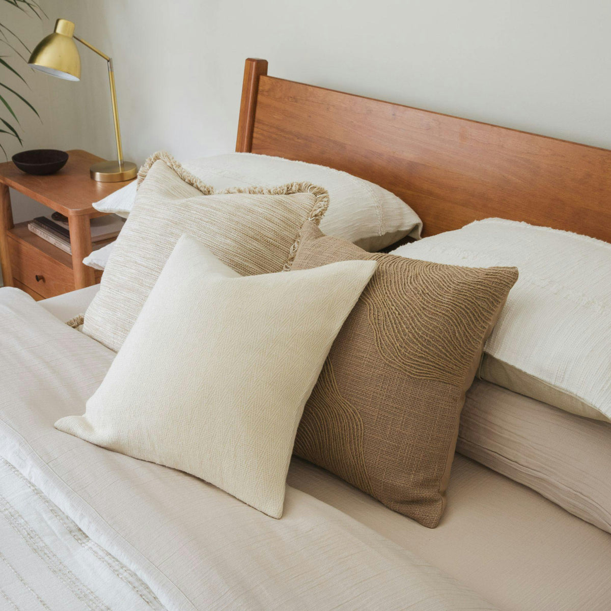 Layered Loom Fringe Rust & Ivory Throw Pillow