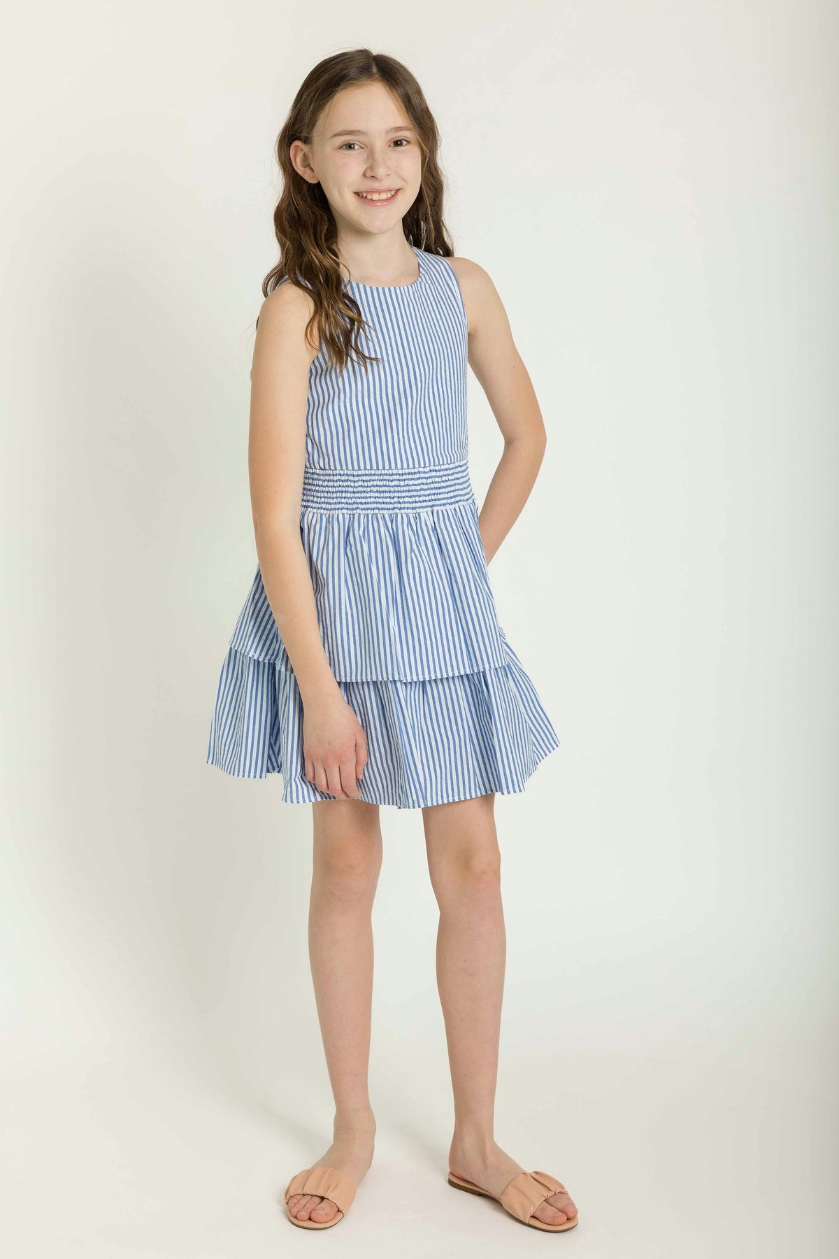Seersucker Dress With Waist Ruching
