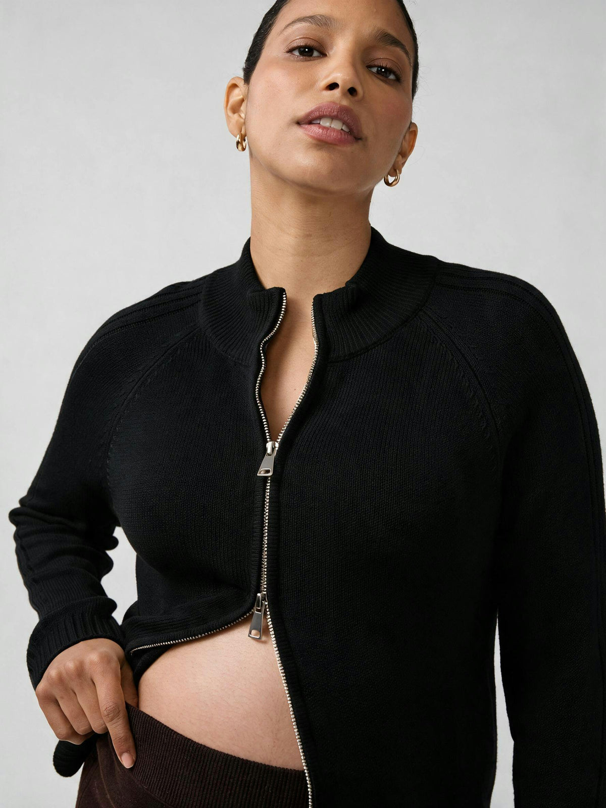 Funnel Neck Raglan Knit Maternity Cardigan